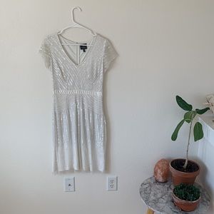 Adrianna Papell White Beaded Sequin Dress